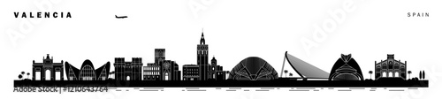 Valencia City city silhouette landmarks black and white architectural vector illustration