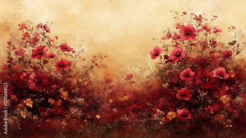 Red Flowers in a Soft Autumnal Garden Setting