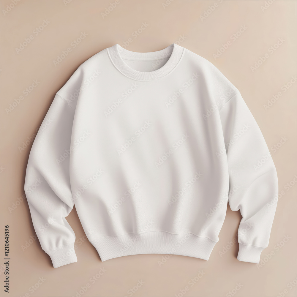 Blank white mock up sweatshirt on a soft beige background Blank white mock up sweatshirt on a soft beige background