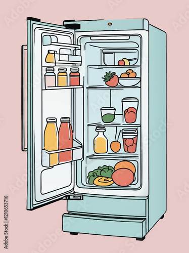 fridge filled with food cartoon vector illustration