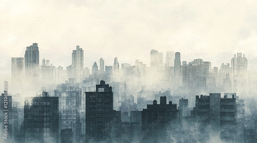 Fototapeta premium Cityscape in Fog: An Urban Enigma