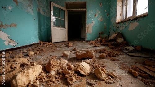 Wallpaper Mural An abandoned room with debris scattered across the floor and peeling paint on the walls evokes feelings of neglect, decay, and the passage of time within a once lively space. Torontodigital.ca