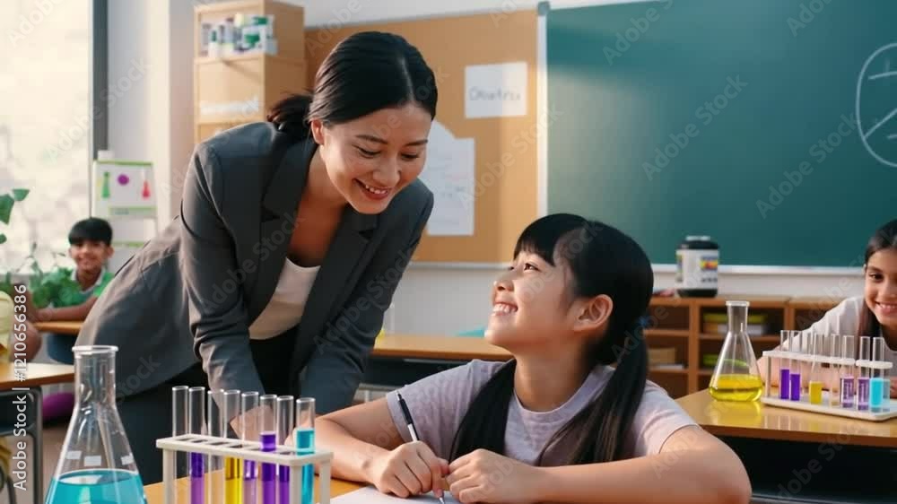 Dedicated Teacher Guiding Student or Inspiring Learning in Science Class Dedicated Teacher Guiding Student or Inspiring Learning in Science Class