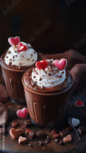 Obraz na płótnie Chocolate pudding with Valentine hearts vertical w salonie