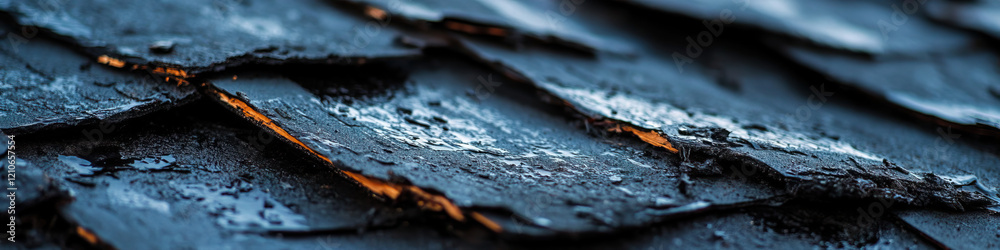 Wet Slate Roof Shingles Close-up Wet Slate Roof Shingles Close-up