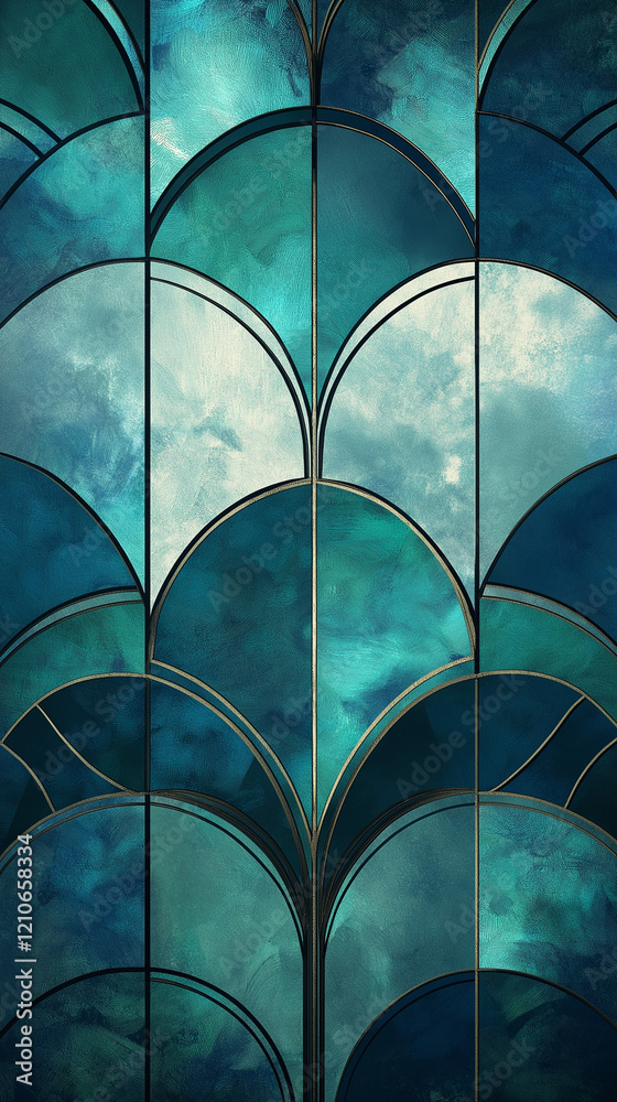 Arch shapes in light and dark blue-green shades