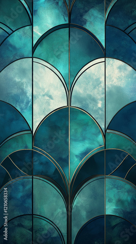 Obraz na płótnie Arch shapes in light and dark blue-green shades w salonie