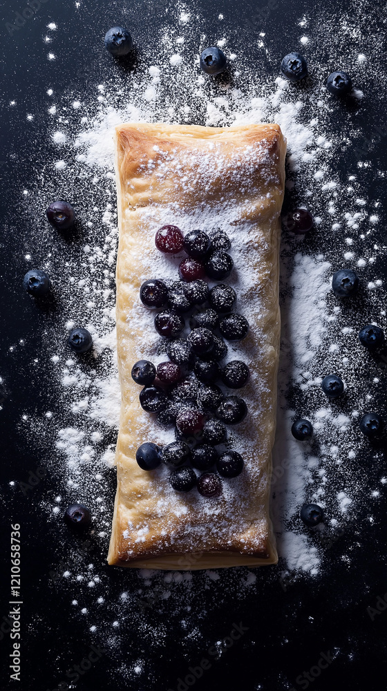 Vertical blueberry puff pastry dessert