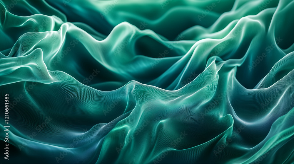 Obraz premium Abstract waves in soothing green tones evoke fluid motion.