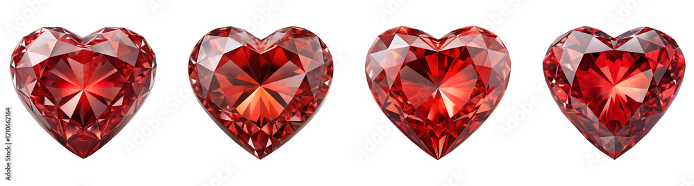 set of red diamond gem heart, soft focus isolated on the transparent background set of red diamond gem heart, soft focus isolated on the transparent background