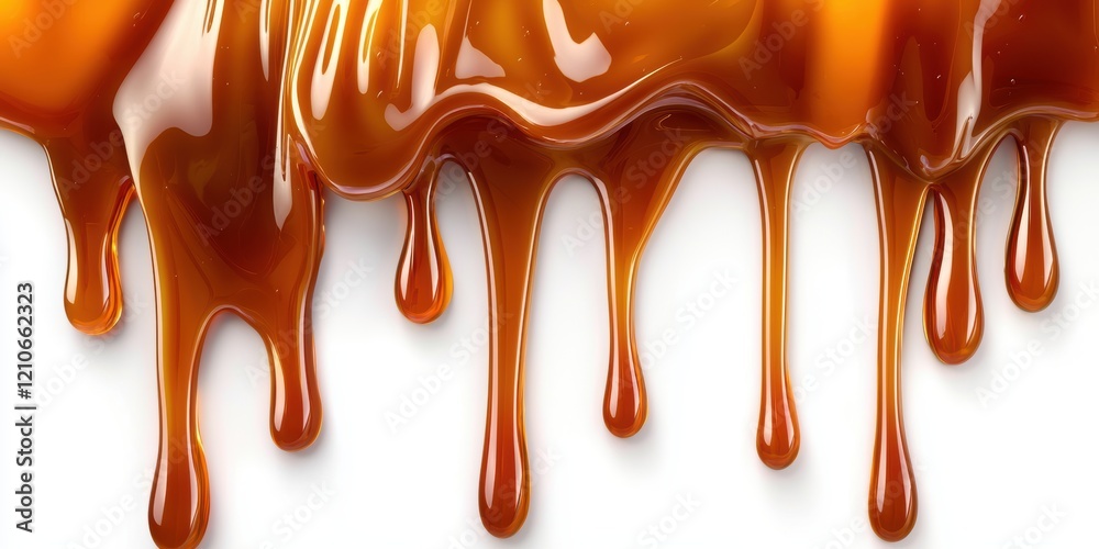 Naklejka premium Caramel Cream Drip on White Background for Luxurious Designs. Perfect for: Gourmet desserts, high-end restaurants, culinary arts