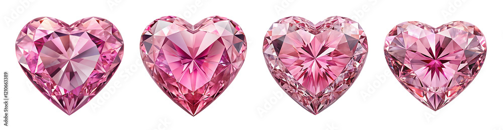 set of pink diamond gem heart, soft focus isolated on the transparent background set of pink diamond gem heart, soft focus isolated on the transparent background