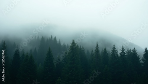 Misty evergreen forest