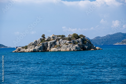 Beautiful bay near Kekova island and Kas in Antalya province, Türkiye. Sunny summer in seaside. Turquoise water photo