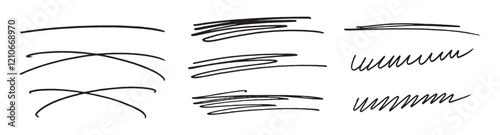 Hand-drawn Marker lines isolated on a transparent background. Marker black pen highlights squiggle stroke. lines, black marker isolated on transparent background