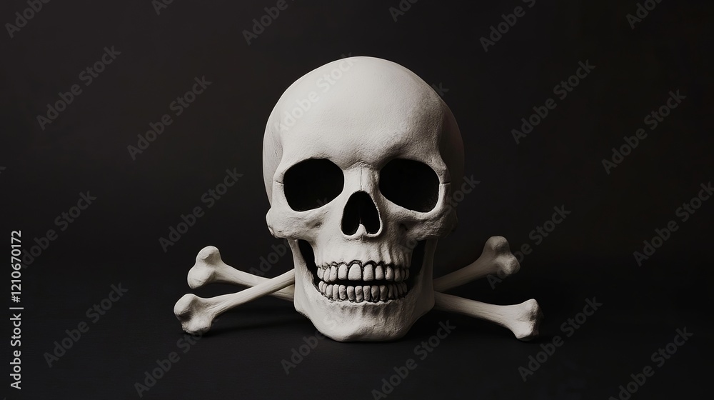 A creepy skull illustration with white bones on a black background, designed for Halloween festivities. A creepy skull illustration with white bones on a black background, designed for Halloween festivities.
