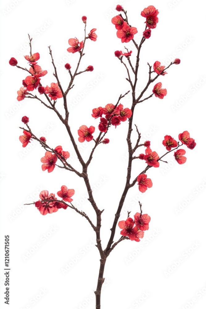 A tree with vibrant red flowers against a clean white background A tree with vibrant red flowers against a clean white background
