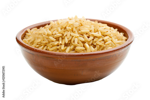 Healthy brown rice in bowl isolated on transparent background