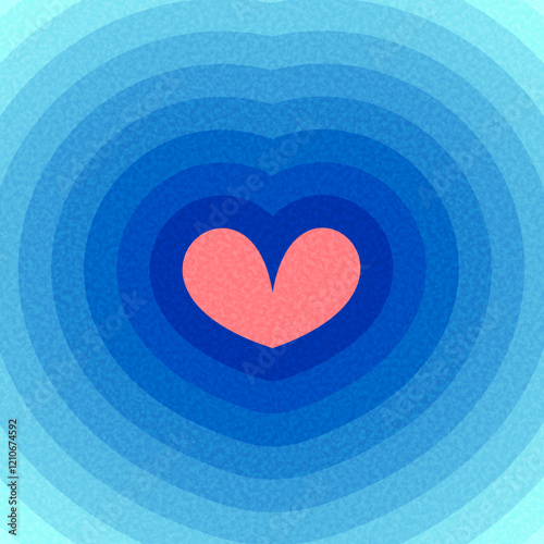 A bright pink heart at the center of layered blue gradients, creating a vibrant and soothing abstract design symbolizing love and harmony.