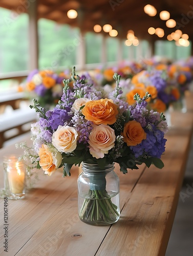 Rustic wedding floral centerpiece.