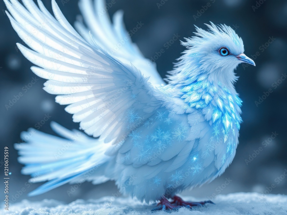 Obraz premium Majestic White Dove with Blue Hues in Winter Snow