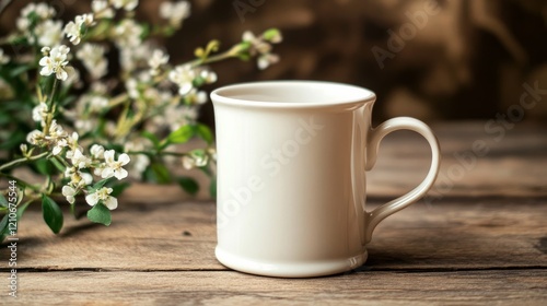 White mug on a wooden table for mockup use