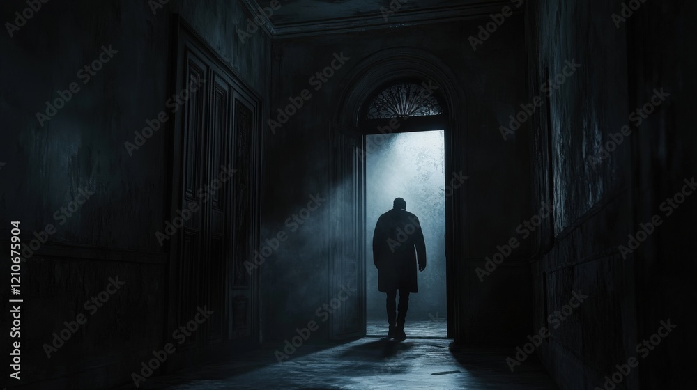 Noir-Style Scene Of A Mans Outline Barely Visible Street Noir-Style Scene Of A Mans Outline Barely Visible Street