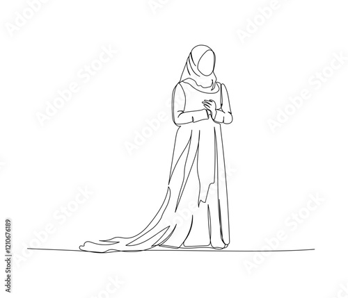 Arab women in national wedding attire one line art. Continuous line drawing of online Muslims, Islam, traditions, clothing, folk, oriental.