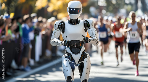A humanoid robot participating in a marathon race