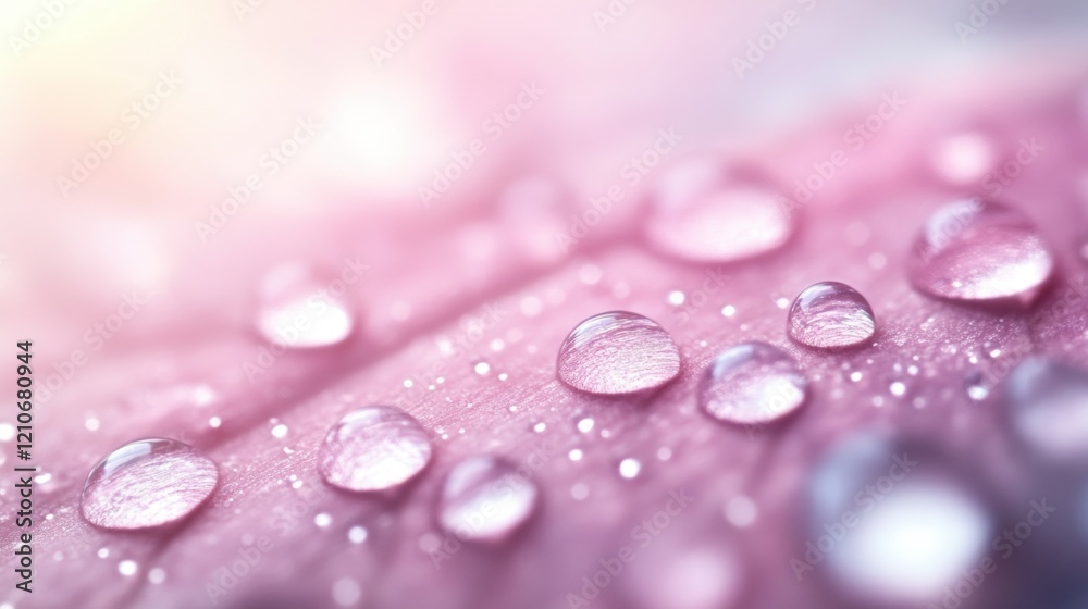 Close-Up of Water Drops on Delicate Pink Petal Surface Close-Up of Water Drops on Delicate Pink Petal Surface