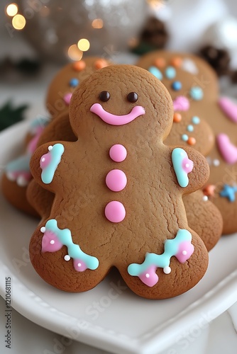 Festive gingerbread man cookie. photo