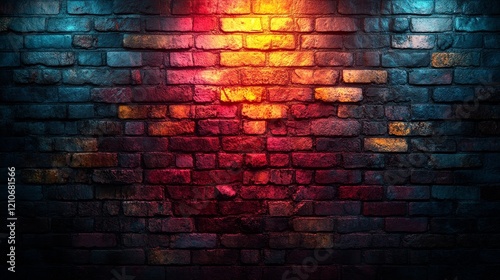 Wallpaper Mural A brick wall with a red and blue light shining on it Torontodigital.ca
