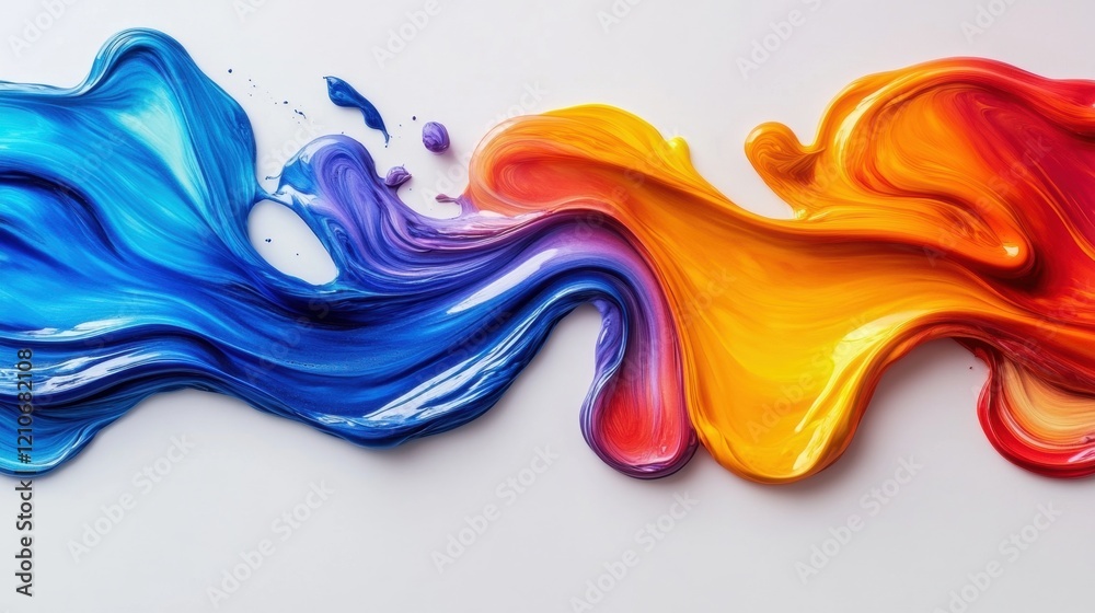Naklejka premium Vibrant Swirls of Blue and Orange Paint on White Background