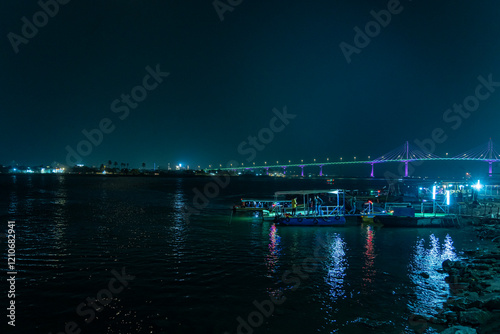 A general view of the Shatt Al Arab waterway in Basra, Iraq, at Night photo