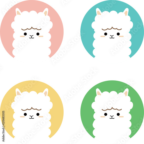 かわいいアルパカの顔アイコンのセット