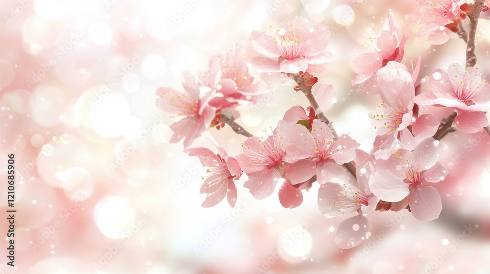 Delicate Pink Cherry Blossom Branch with Soft Bokeh Background Delicate Pink Cherry Blossom Branch with Soft Bokeh Background