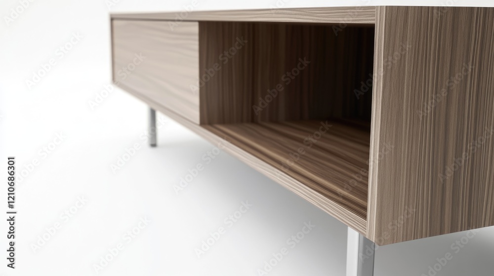 A close-up view of a wooden shelf on a white background, ideal for use in product photography or design contexts A close-up view of a wooden shelf on a white background, ideal for use in product photography or design contexts