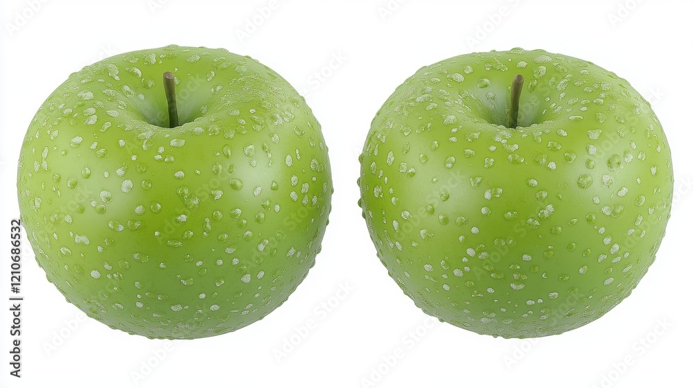 Fresh Green Apples with Water Droplets on White Background Fresh Green Apples with Water Droplets on White Background