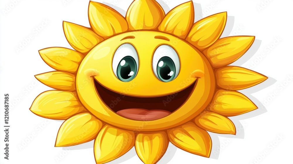 Happy Cartoon Sun with Smiling Face and Bright Yellow Rays Happy Cartoon Sun with Smiling Face and Bright Yellow Rays