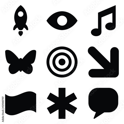 Simple Shapes Glyph Flat Icon Set Isolated On White Background