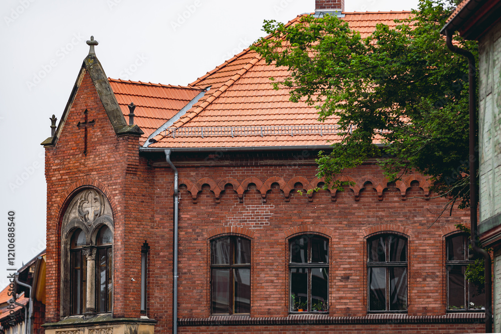 Backsteinfassade einer Kirche, Quedlinburg im Harz, Backsteinfassade einer Kirche, Quedlinburg im Harz,