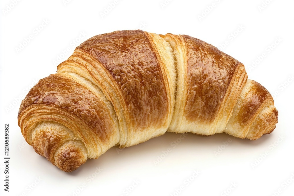 Freshly baked croissant on a clean white surface, great for food photography or advertising