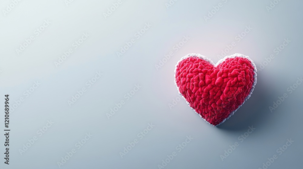 Fototapeta premium Plush red heart on a light background with soft texture, symbolizing love and affection in a minimalistic style