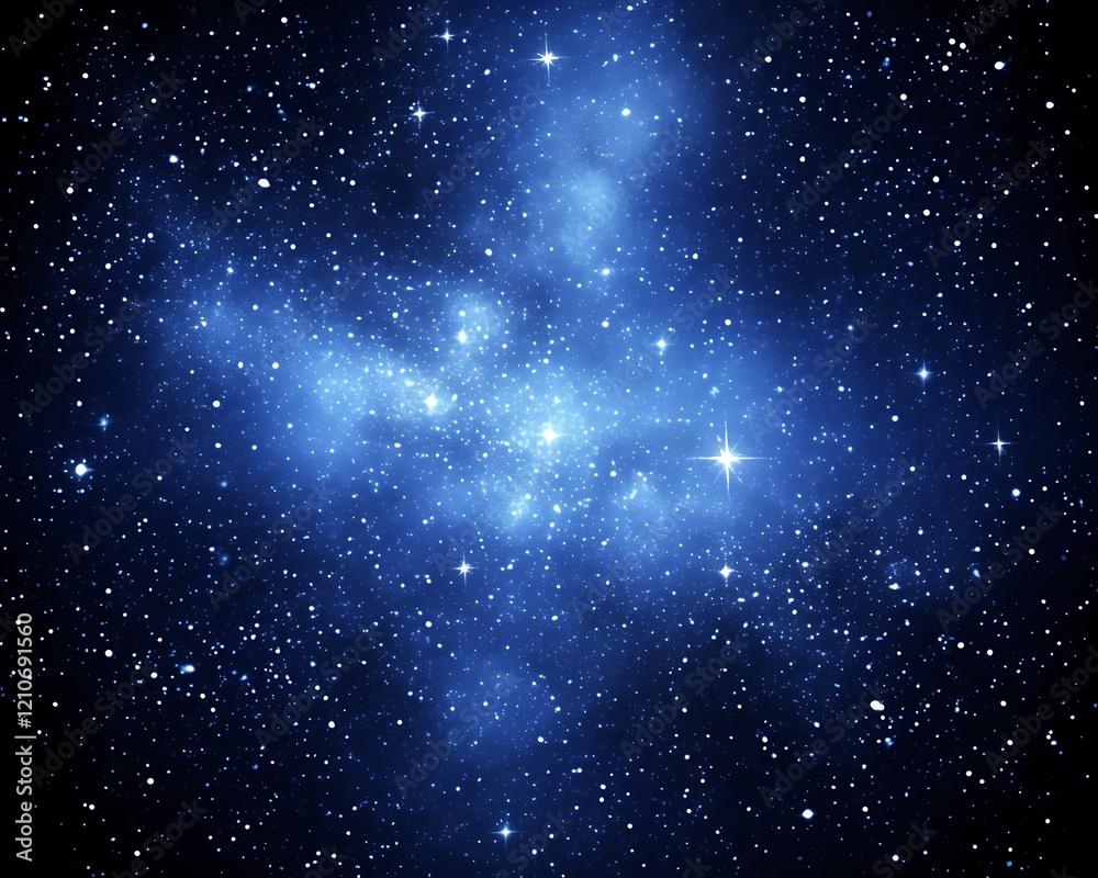 Fototapeta premium Blue nebula in dark space with bright stars.