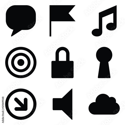 Simple Shapes Glyph Flat Icon Set Isolated On White Background