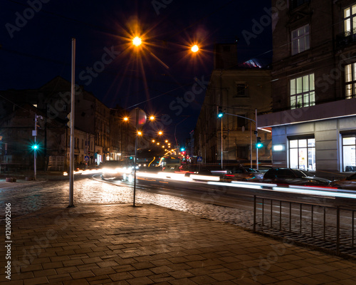 night streets of Lviv for long exposures photo