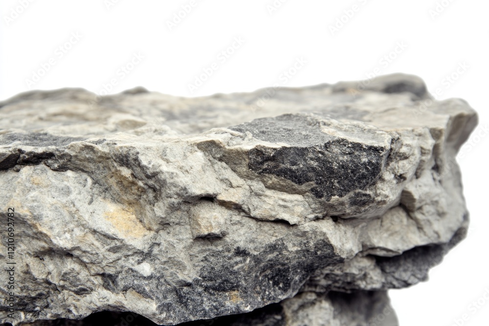 A detailed view of a rock on a white surface, ideal for use in science, education or design projects A detailed view of a rock on a white surface, ideal for use in science, education or design projects