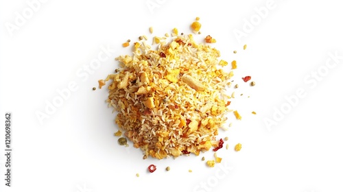 Chicken Biryani with Rice and Spices Isolated Over White Background