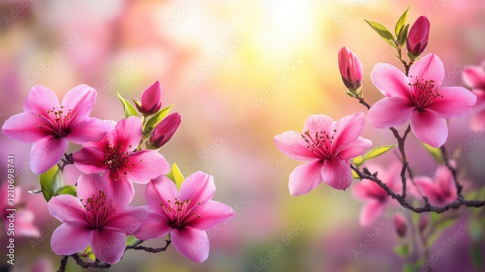 Fototapeta premium Beautiful Cherry Blossoms in Bloom with Soft Sunrise Background