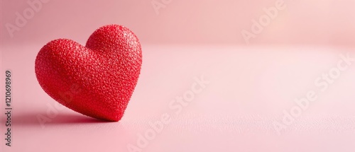 Valentine's Day Heart on a Soft Pink Background, for Romantic Cards and Love Holidays, Wide Banner